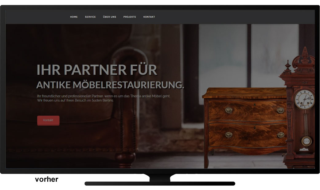 Webseite Antike Möbelstücke vorher Webseite Antike Möbelstücke vorher